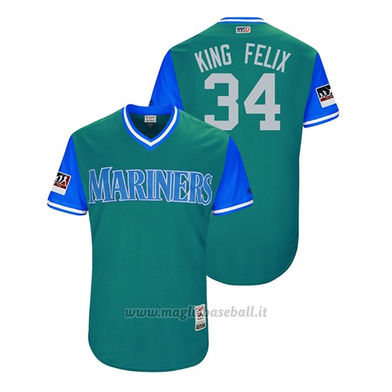 Maglia Baseball Uomo Seattle Mariners Felix Hernandez 2018 Llws Players Weekend King Felix Aqua